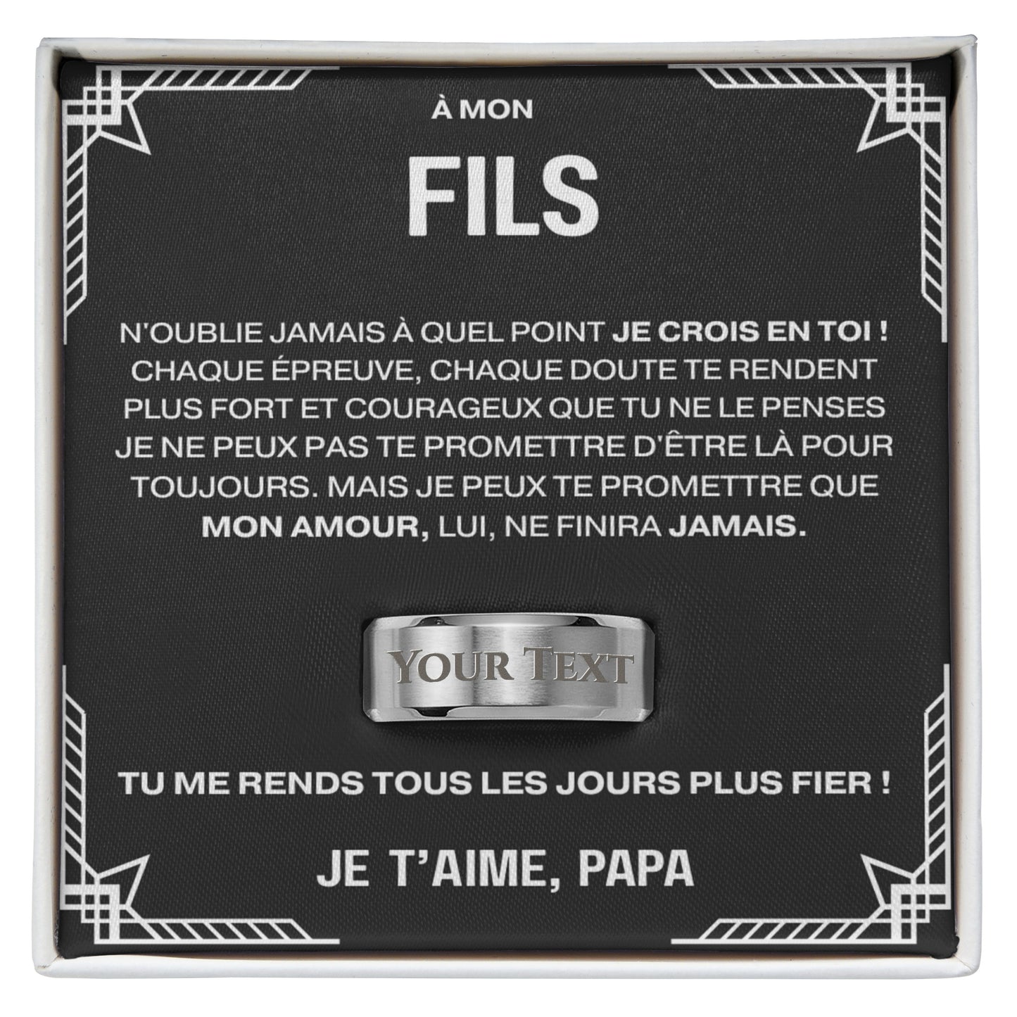 À mon fils - Tu me rends fier - Bague personnalisée (Gravez votre texte !)