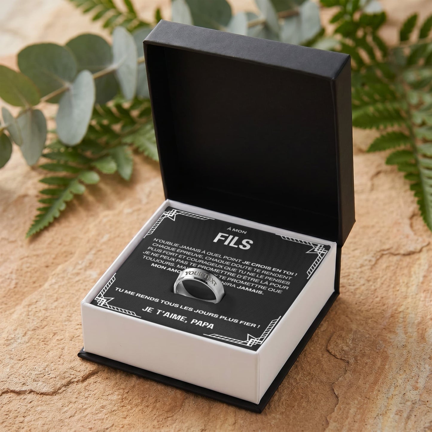 À mon fils - Tu me rends fier - Bague personnalisée (Gravez votre texte !)