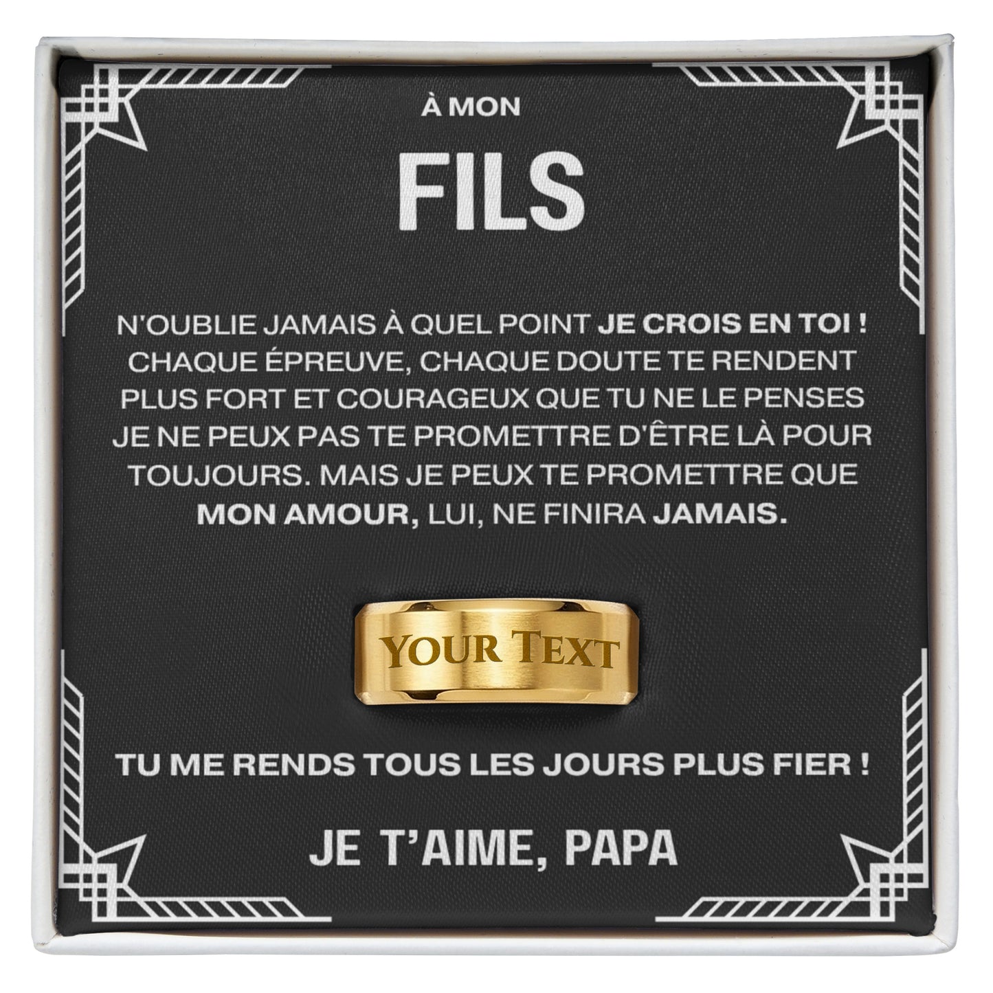 À mon fils - Tu me rends fier - Bague personnalisée (Gravez votre texte !)