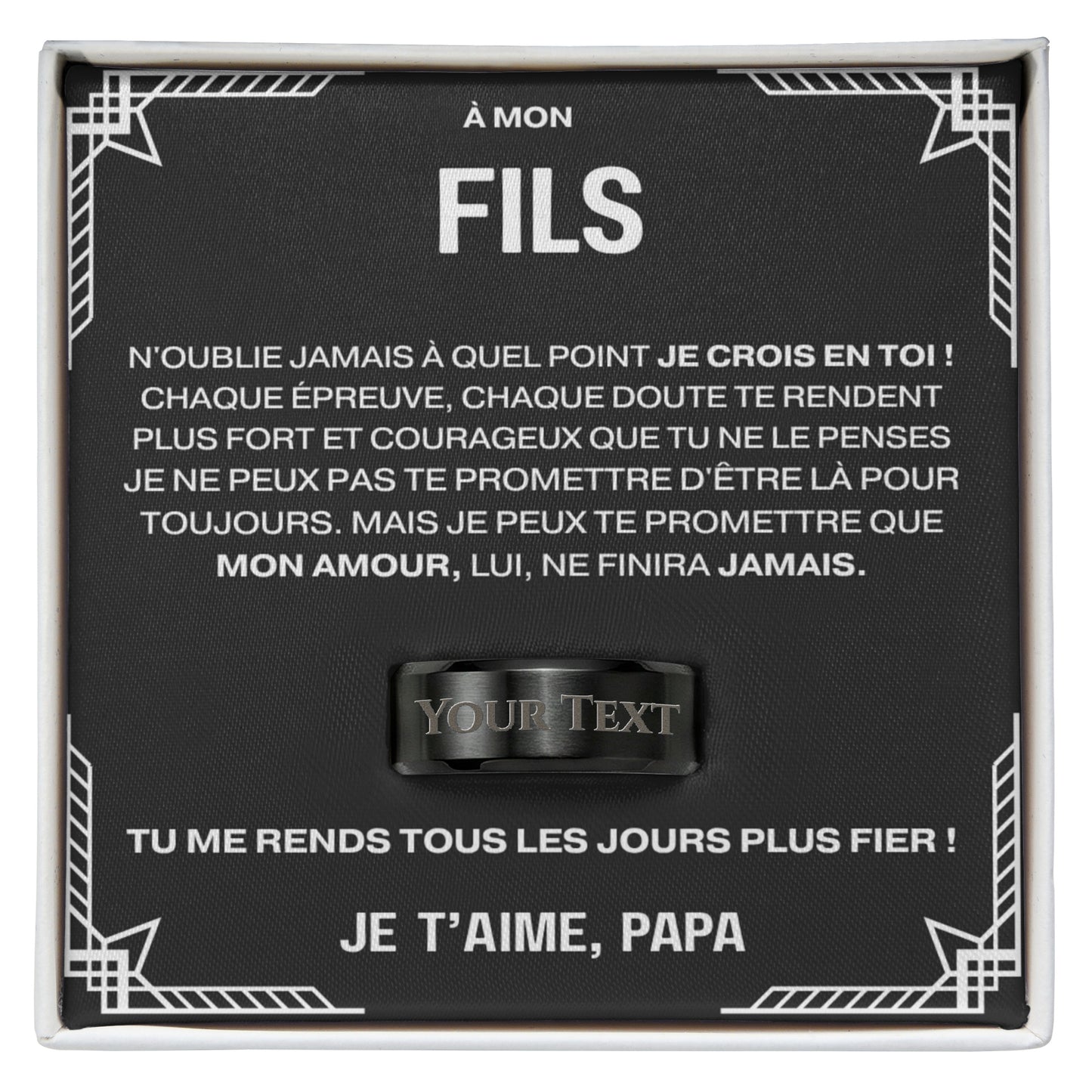 À mon fils - Tu me rends fier - Bague personnalisée (Gravez votre texte !)