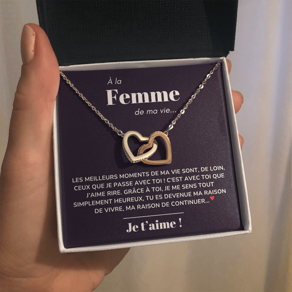 À ma Femme - Ma raison de vivre - Collier "Cœurs entrelacés"
