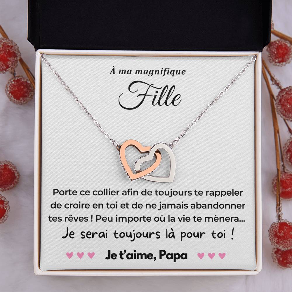 À ma Fille - Je serai toujours là - Collier Dual Hearts