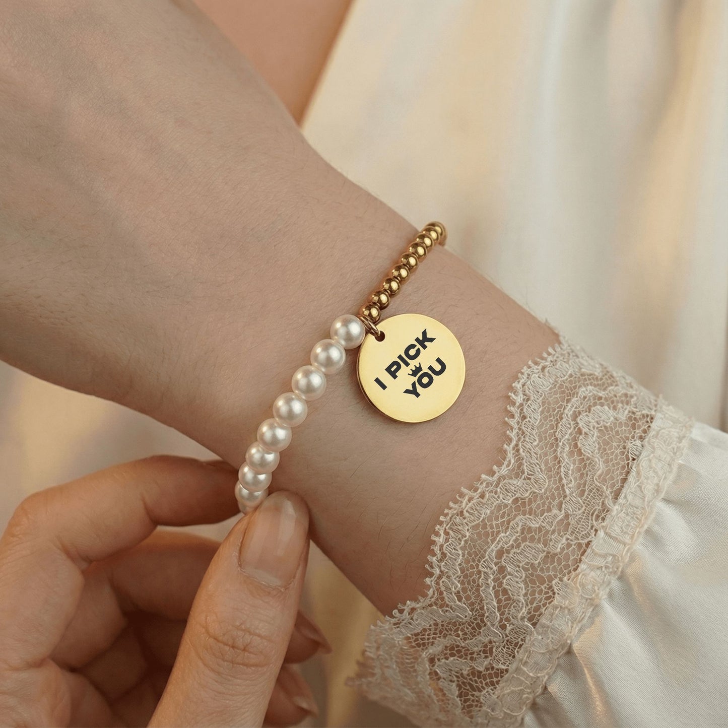 Premium Pearl & Gold Coin Bracelet: Mother of Pearl (I Pick You)