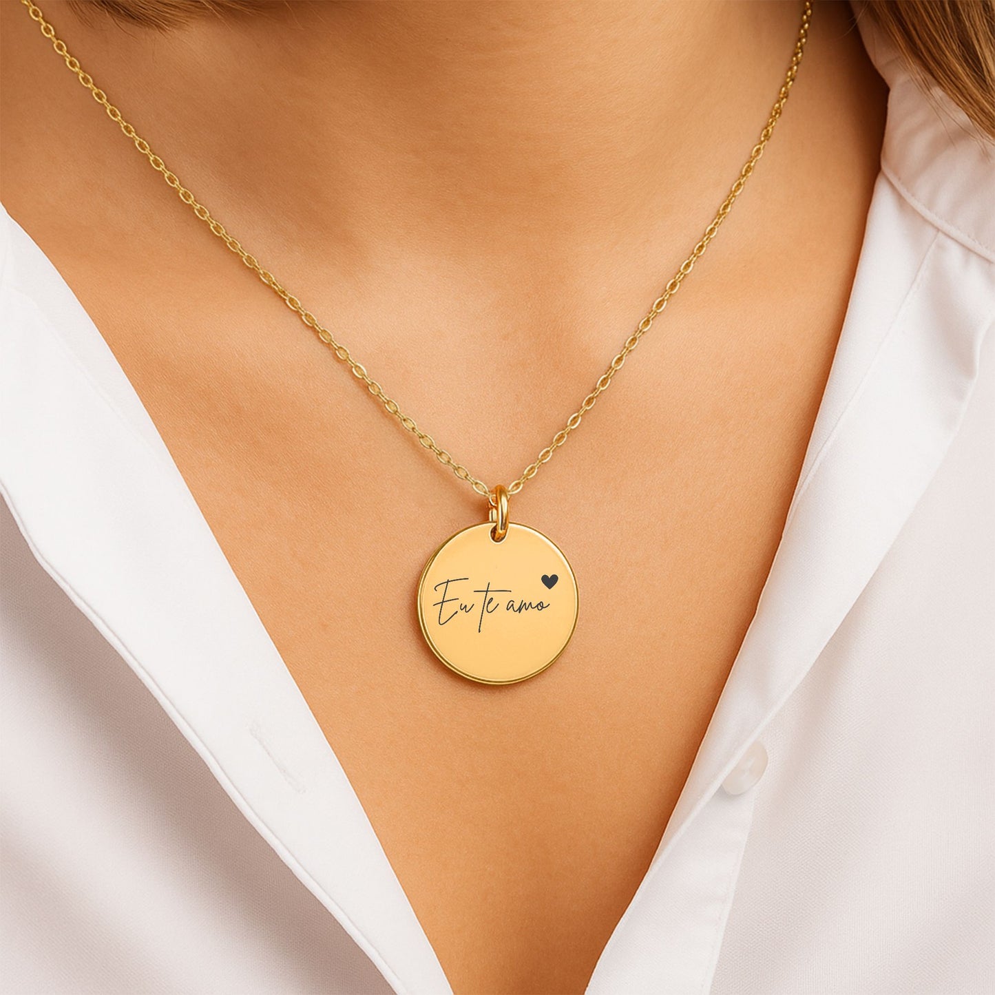 "Love you" Coin Necklace - Eu te amo (Portuguese)