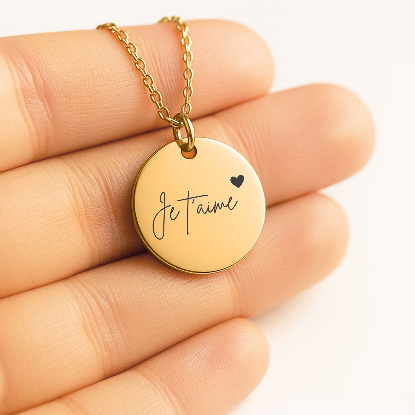 "Love You" Coin Necklace - Je t'aime (French)