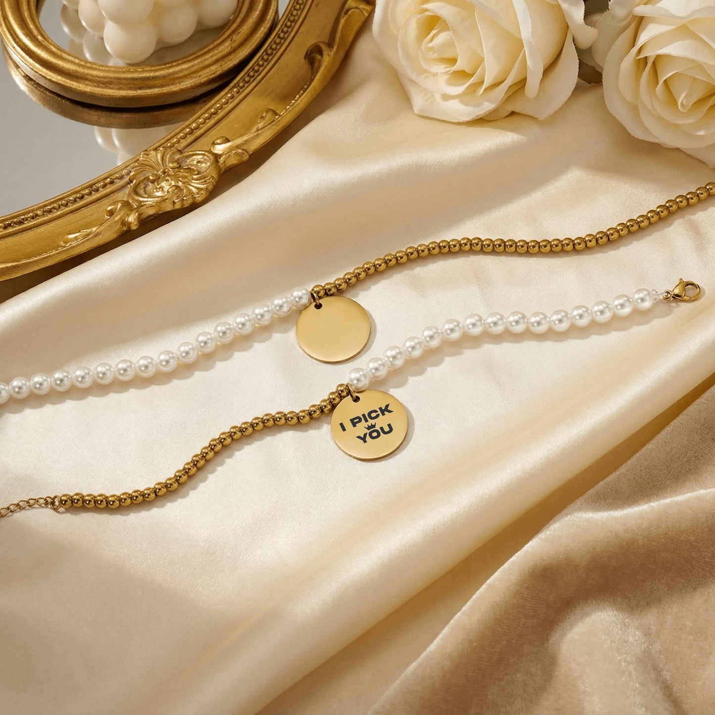 Premium Pearl & Gold Coin Bracelet: Mother of Pearl (I Pick You)
