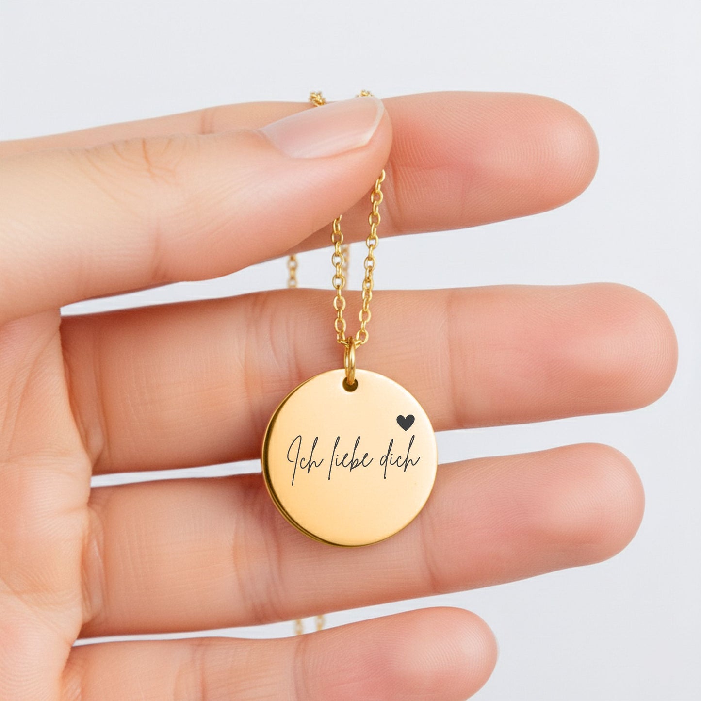 "Love you" Coin Necklace - Ich liebe dich (Deutsch)