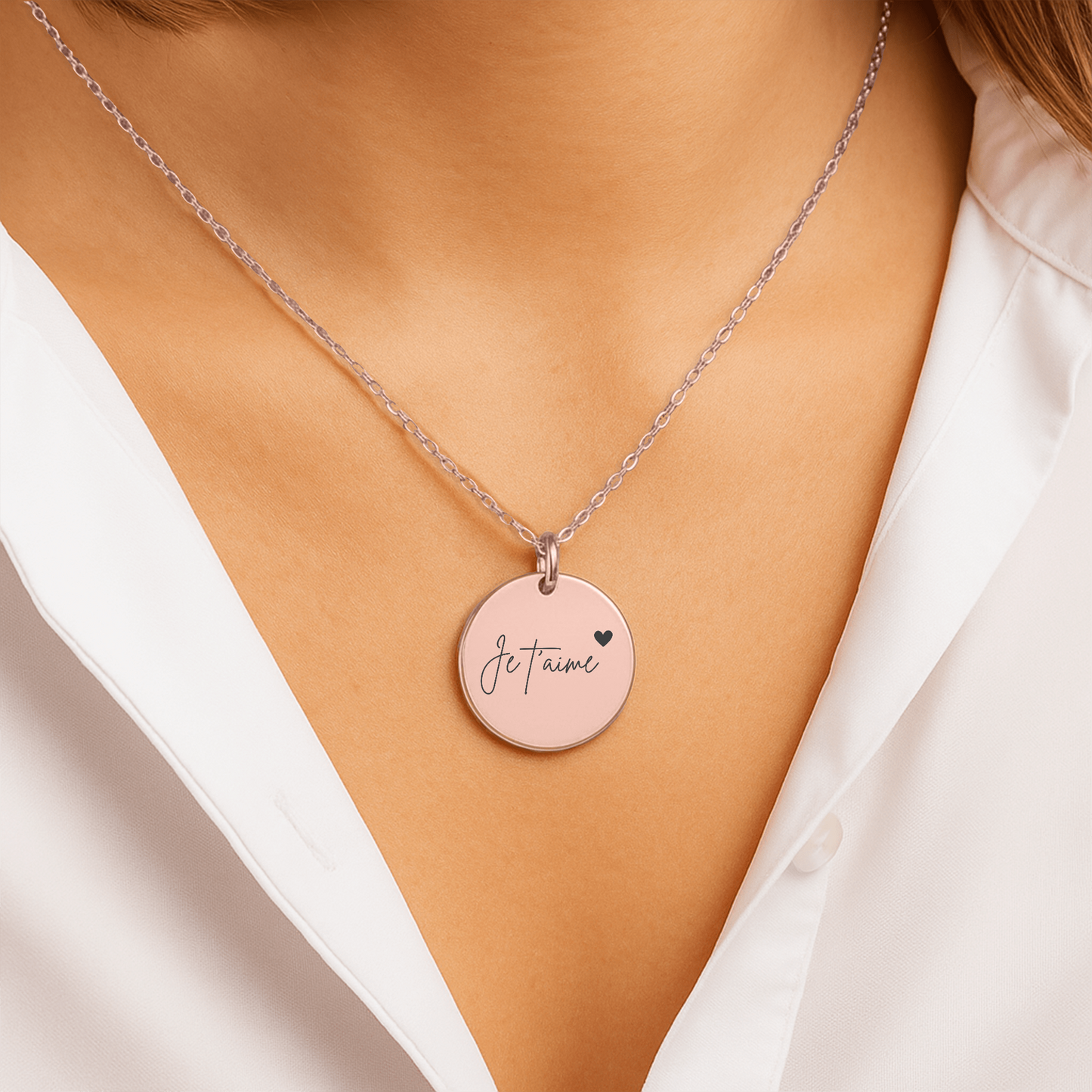 "Love You" Coin Necklace - Je t'aime (French)