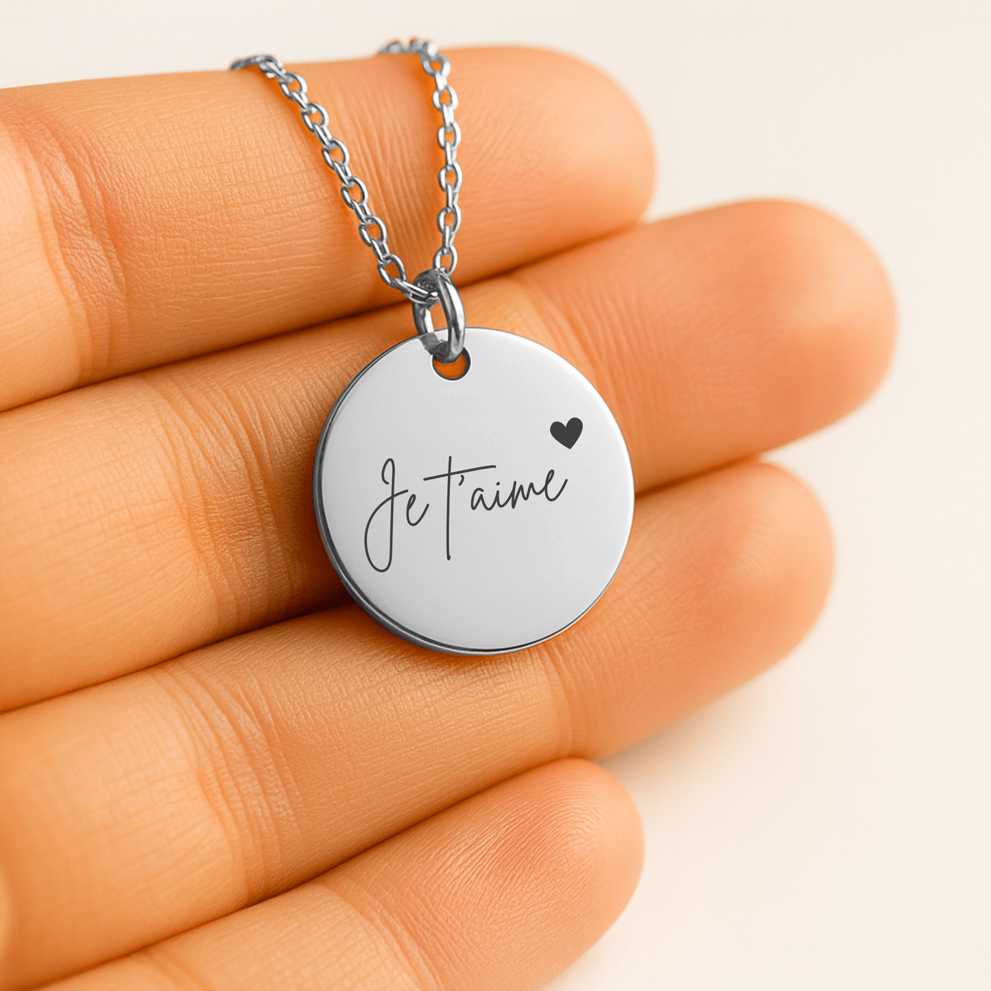 "Love You" Coin Necklace - Je t'aime (French)